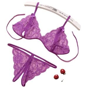 Purple lace peephole lingerie set